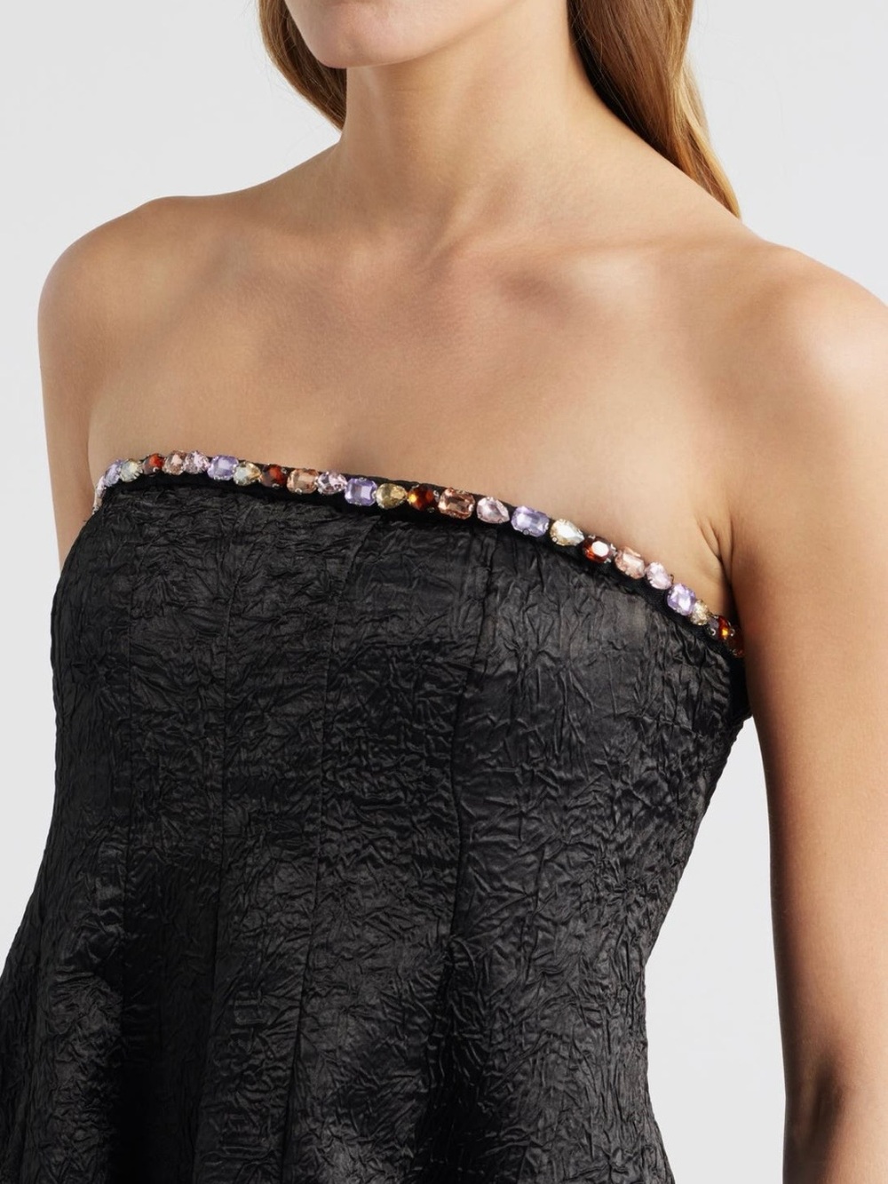 CeCe Jewel Strapless Black Textured Jacquard Fit & Flare Mini Dress